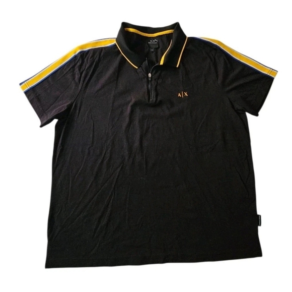 Armani Exchange Black and Yellow Half-Zip Short Sleeve Polo Shirt Men's Size XL - Picture 1 of 10